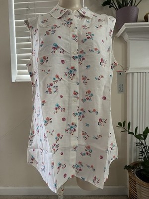 NWT Croft Barrow Women s LARGE Off White Print Button Up Sleeveless Collared Top