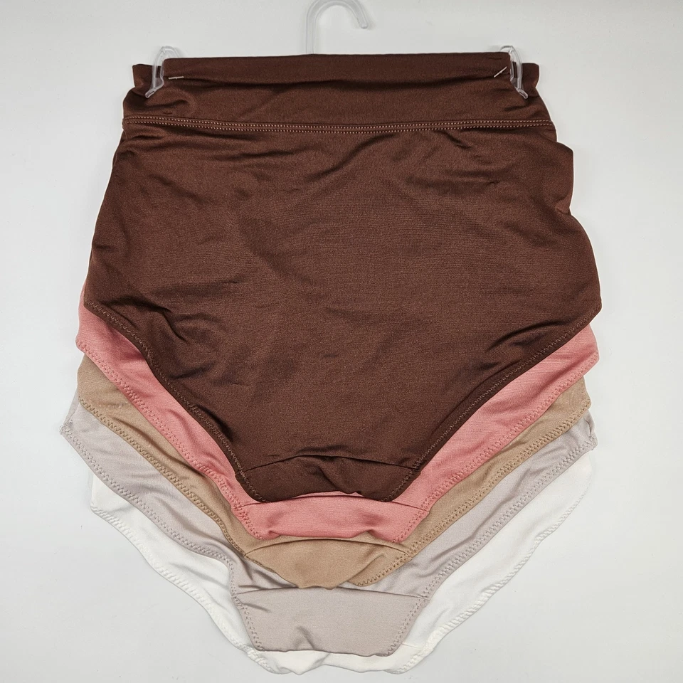 RENE ROFE 5Pk Women M Plus 1X No Muffin Top Micro Brief Panties Brown Pink Beige - Image 3 of 4
