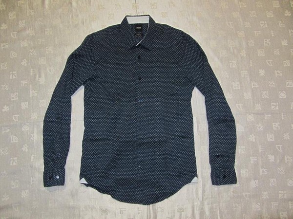 Men Hugo Boss Shirt Navy Linen S-M