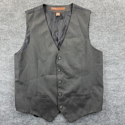Perry Ellis Mens Charcoal Gray Vest Large Button Front V-Neck Polyester Blend