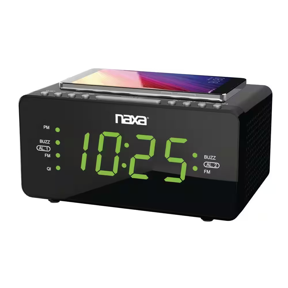 Dual Alarm Clock with Qi Mobile Phone Wireless Charging Function