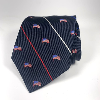 Robert Talbott Mens Tie Blue USA Flag Foulard Stripe Silk Repp Patriotic Long