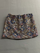 Vibrant Multicolored Stretch Sequin Low-Rise Mini Skirt, Size M.