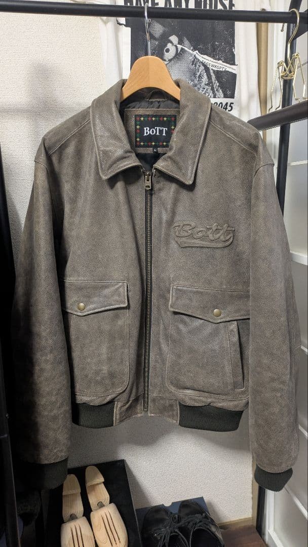 BoTT Script Logo Cracked Leather Jacket - image 1