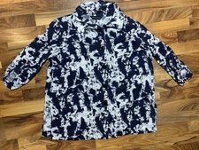 Ming Wang XL Jacket Blazer Navy White Abstract Print Button Front Long Sleeve