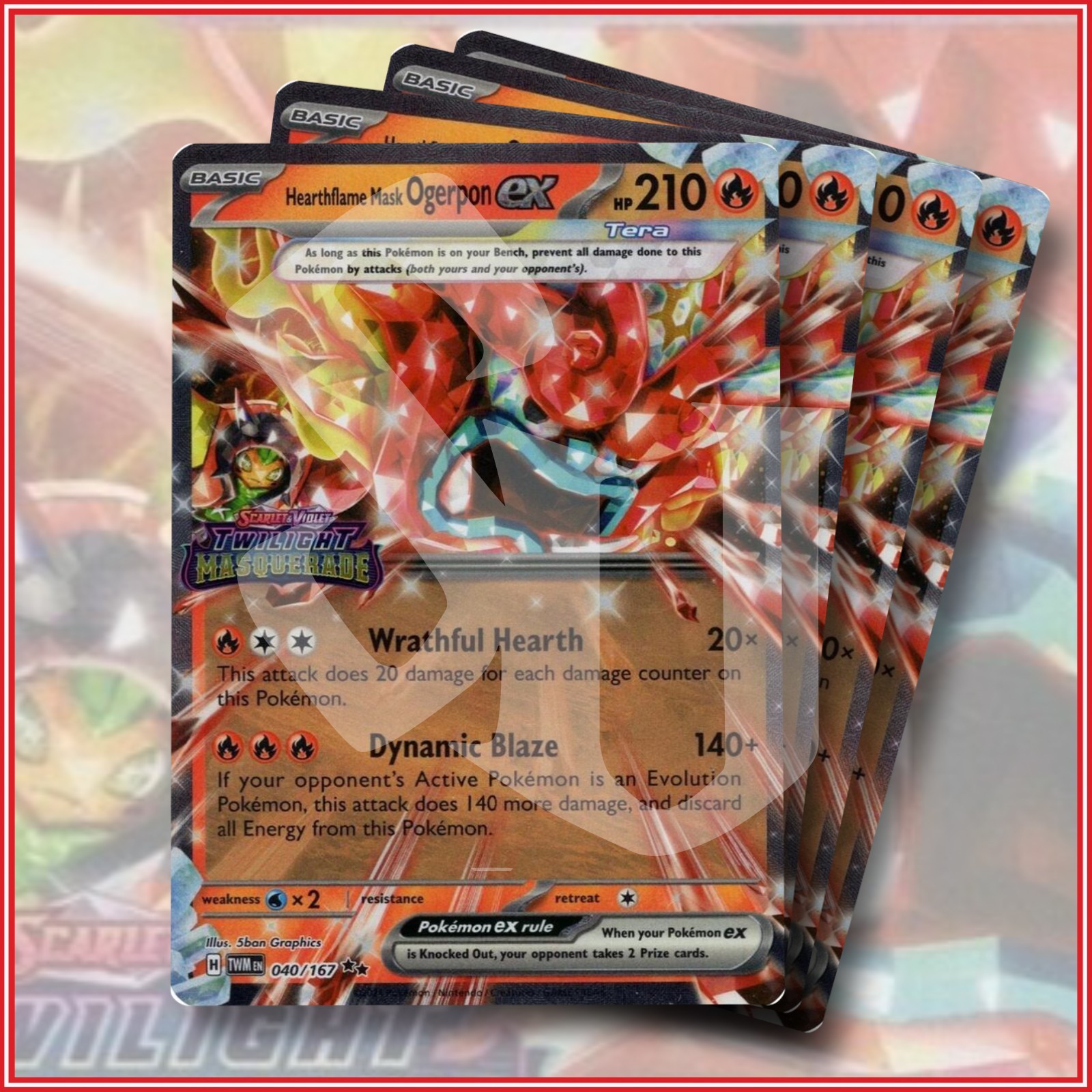 Pokémon TCG Hearthflame Mask Ogerpon ex Twilight Masquerade Stamp PR 040/167 x4