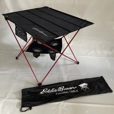 Eddie Bauer Collapsible Outdoor Tent Side Camping Table, Carry Bag, Cup Holder