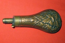 Alte jagdliche Pulverflasche Kupfer Messing um 1850