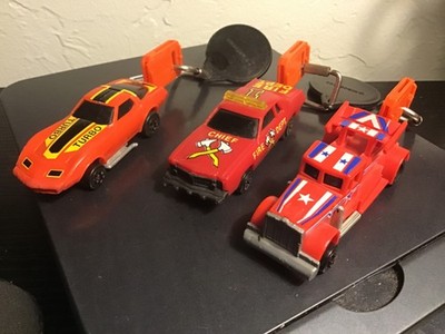Lot of 3 1980 Kidco Burning Key Cars W/Keys Corvette Fire Chief red Semi Truck