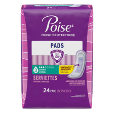 Poise Incontinence Pads for Women, 3 Drop Light Absorbency, Long Length 24 Count