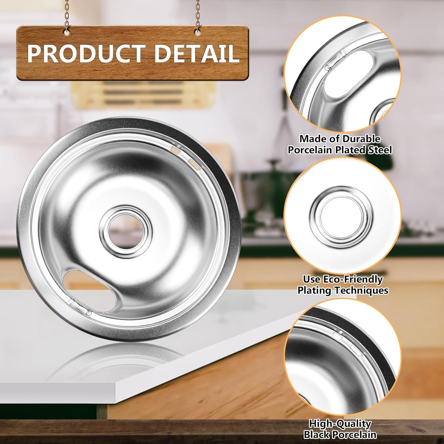 Cenipar W10196405 Range 8 inch drip bowl 8"1Pc&6"3Pcs(Whirl-pool), Silver 