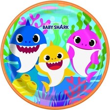 Unique Baby Shark Round Dinner Plates, 9" Pack of 8 - Colorful Party Plates