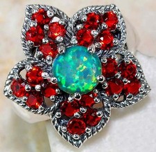 3CT Fire Garnet 925 Sterling Silver Art Deco Ring Sz 6,7,8 US8