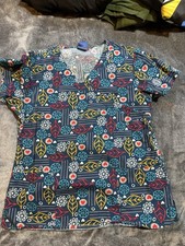 Zoe Chloe Red And Yellow Leaf Scrub Top M Medium Women s Scrubs CUTE