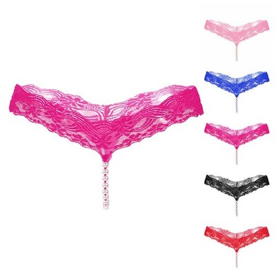 Transparent Red G String Tback Thong Underwear with Pearls Panties for Women