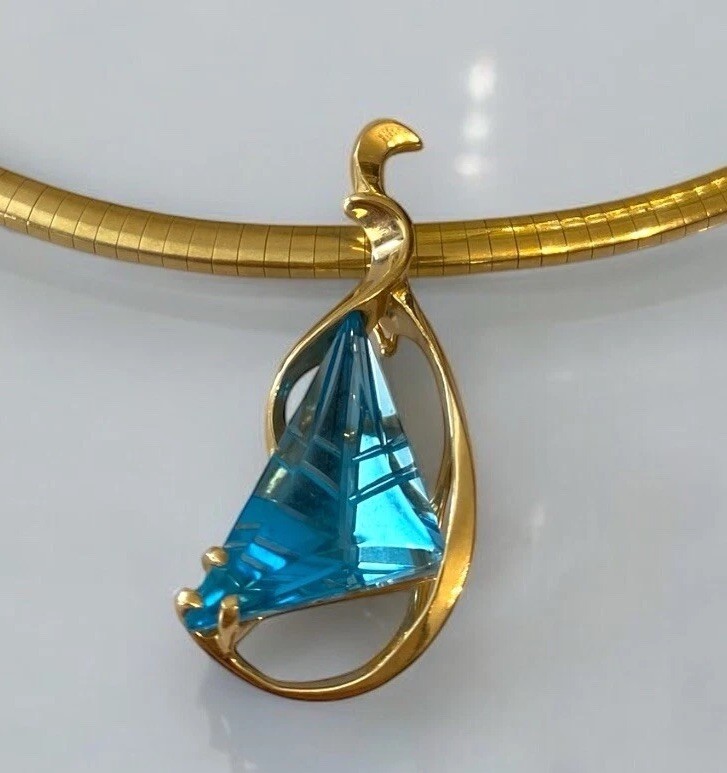 Designer CUSTOM 14k Solid Gold Massive Carved Blu… - image 3