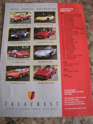 TALACREST EUROPAS FÜHRENDER FERRARI SPEZIALIST AKTUELLER BESTAND 1997ANZEIGE A4 AKTE 54