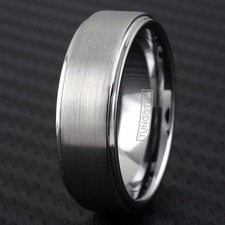 8mm Tungsten Men's Ring Brushed Center Step Edge Wedding Band