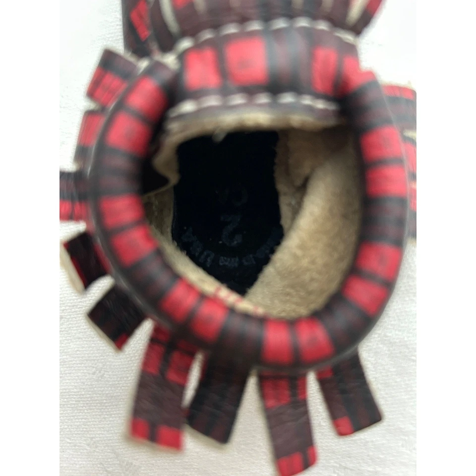 Mocasines de cuero recién escogidos rojos a cuadros suelas suaves flecos zapatos de bebé talla 2 Foto 3 de 4