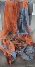 Maya Antonia Silk-Chiffon Luxury Scarf/Shawl Blue-Coral Wedding/Spring/Resort