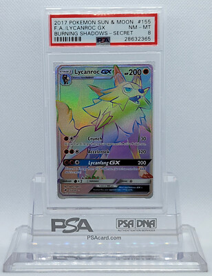 Pokemon BURNING SHADOWS LYCANROC GX #155 SECRET RARE HOLO FOIL PSA