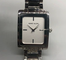 Anne Klein Watch Women Silver Tone Rectangle Case Minimalist Dial New Battery