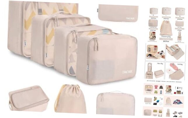 8-Piece Cream Travel Packing Cubes for Luggage Organization-image