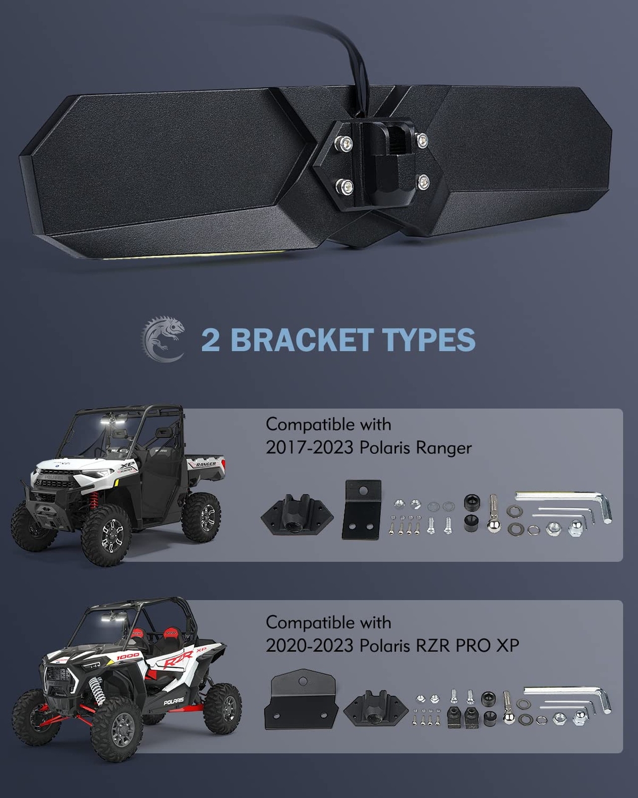 UTV Rear View Mirror with LED Light, Aluminum RZR Center Rearview Mirrors w/2...