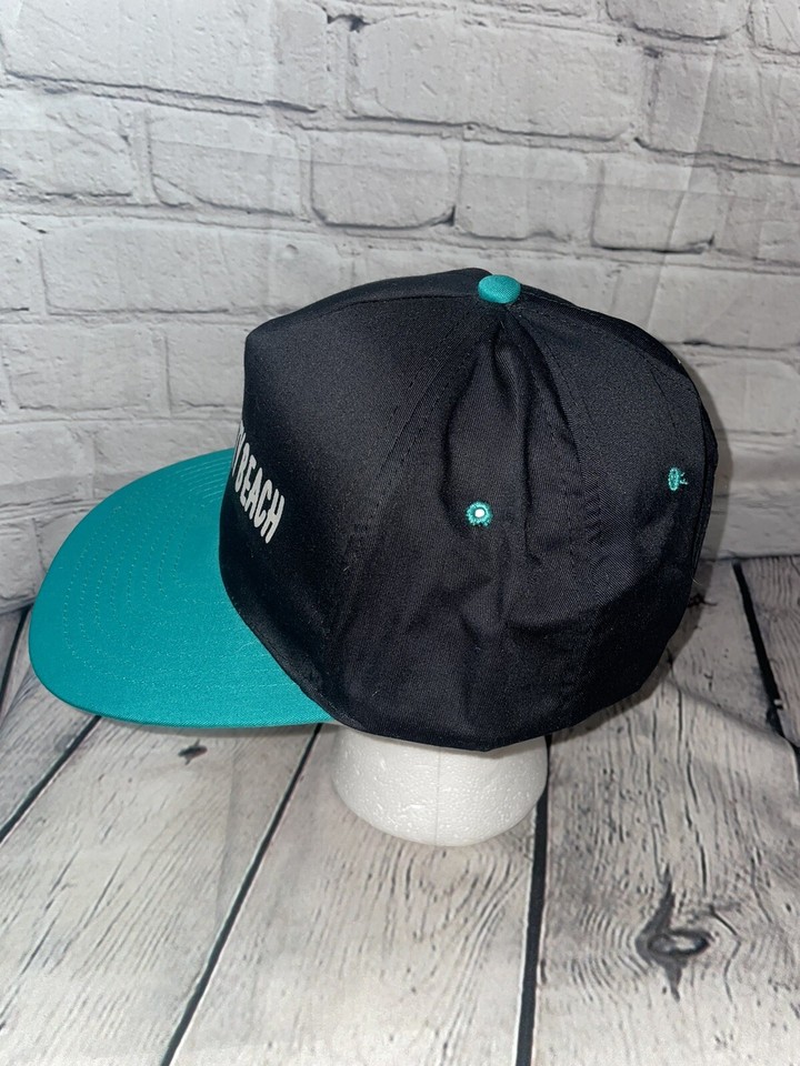 VTG Panama City Beach Snapback Cap Hat Vintage Teal Black Missing 80s