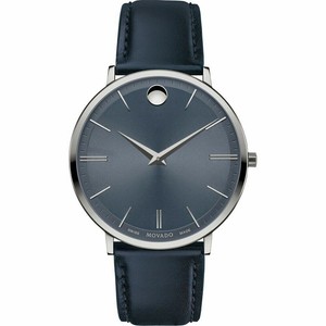 Movado-Ultra-Slim-Swiss-Quartz-Blue-Dial-Men-039-s-Leather-Watch-0607400