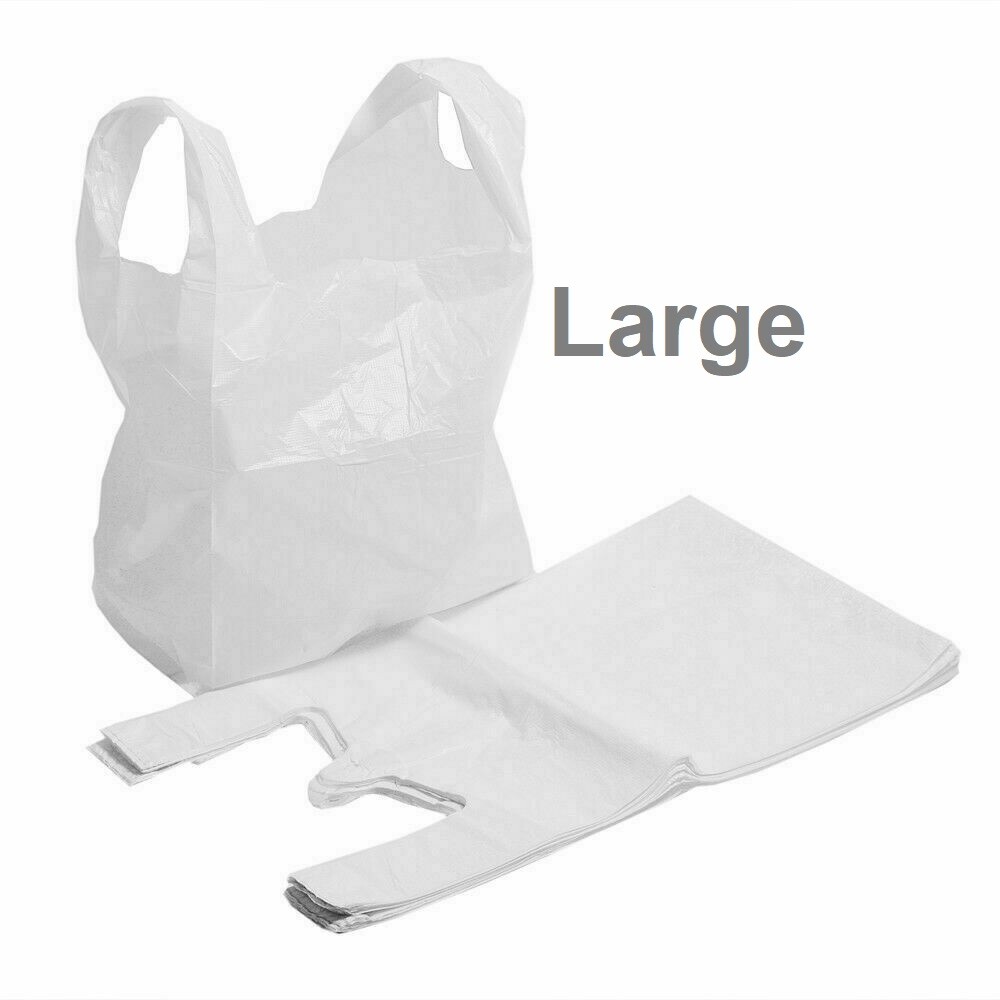 200 LARGE WHITE Plastic Vest Carrier Bags STRONG Polythene SHOPPING Bags Grocery
