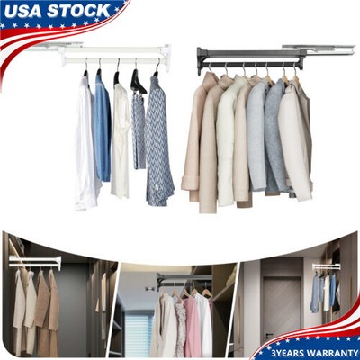 220lbs Pull Out Clothes Hanger Rod Adjustable Wardrobe Clothing Rail Hanger Rack