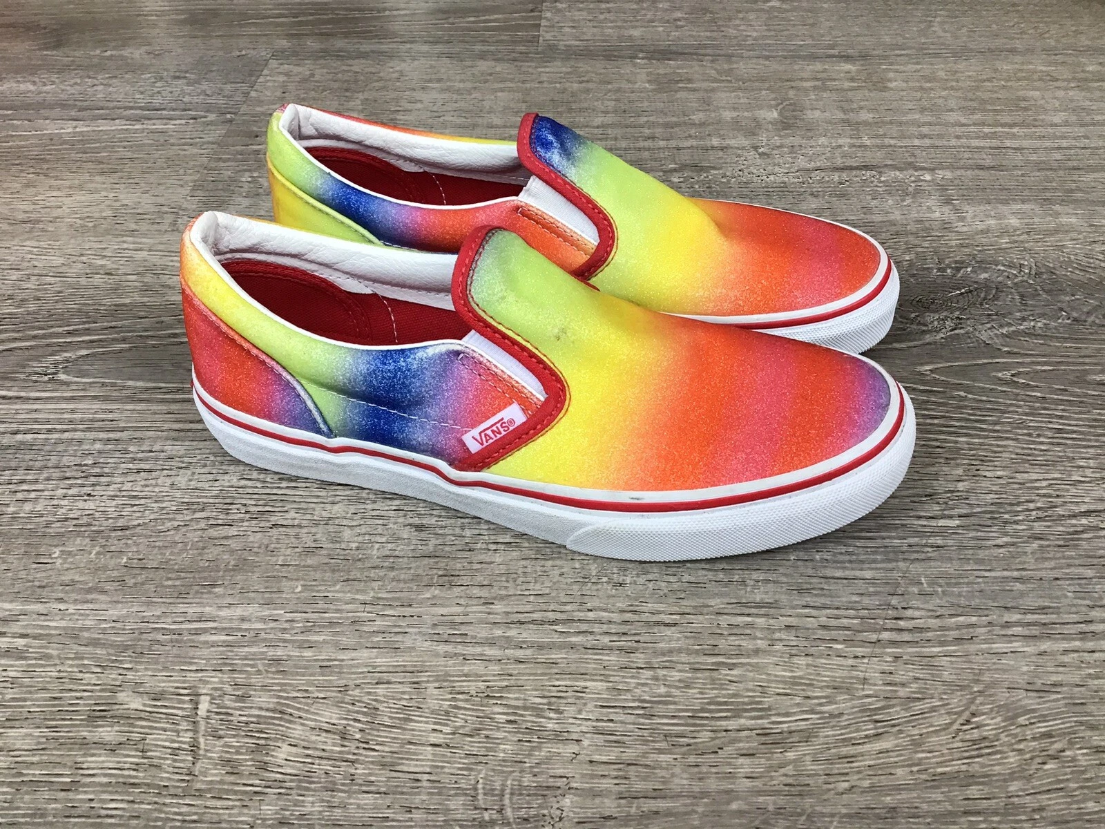 Scarpe slip on Vans giovani arcobaleno glitter rosa giallo ragazza taglia 5 donna 6 5