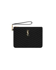 SAINT LAURENT Cassandre Matelasse A5 730 Black Leather Pouch Bag New/Authentic