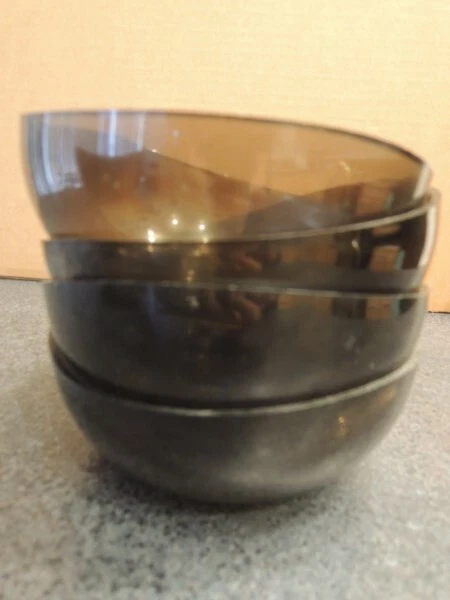 沙拉碗套装适用于 4 + 服务用具烟熏玻璃外观丙烯酸复古 300 美元超值 — 第 4/4 张图片