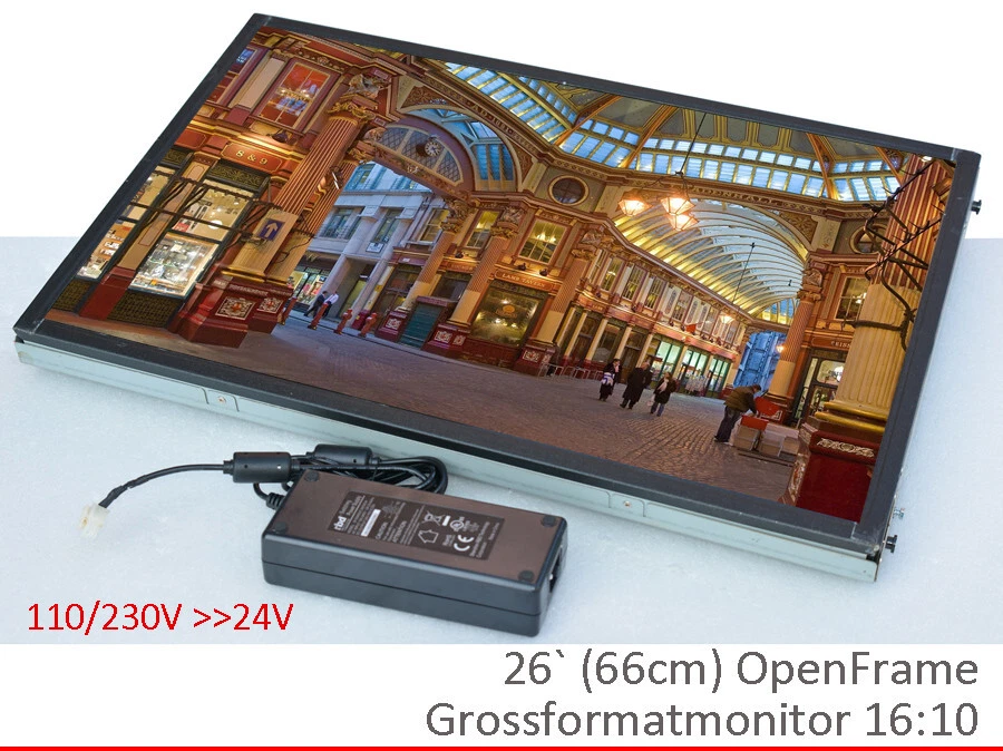 MONITOR OPEN FRAME 26" 66cm 1920x1200 FULL HD+ 16:10 FORMATO 24V ANCHE PER CAMION M26 - Immagine 2 di 4