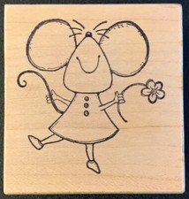 Great Impressions Happy Mouse In Dress With Flower Rubber Stamp