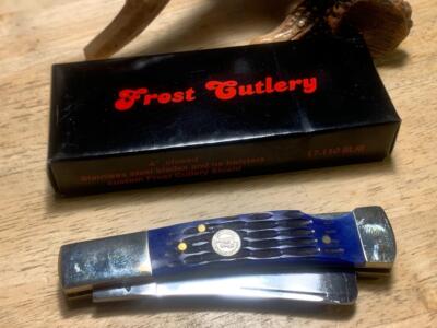 Frost Cutlery Blue Jigged Bone 4'' Razor Lock  Pocket Knife F17150BLJB
