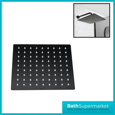BATH SUPERMARKET Large 12" 300mm Shower Head Matt Black Rainfall Rain Stainless Overhead Bath