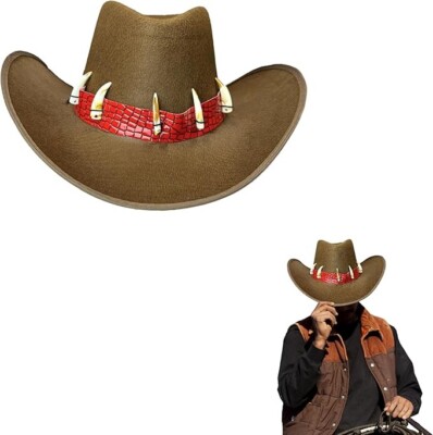 x Adult Brown Cowboy Hat With Teeth Dress-Up Hats Hen Stag