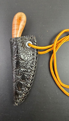 Black Lizard neck sheath with 440c Patch Knife Pow wow skinner Bush Craft hunter