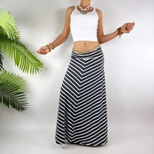 Vintage Y2K Gray & White Striped Boho Low Rise Fairy Grunge Maxi Skirt / M