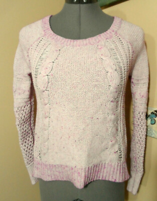 AMERICAN EAGLE Crochet Sweater Top Jr. XS Dusty Pink Cable Lattice knit Long Slv