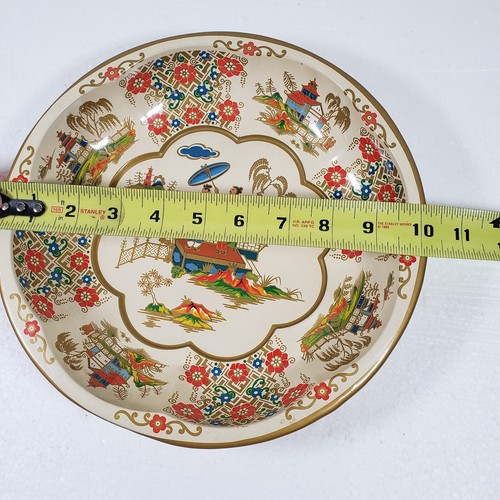 Bandeja de metal oriental asiática ovalada floral ovalada Inglaterra vintage - Imagen 7 de 8
