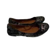 Lucky Brand Shoes Emmie Metallic Black Gold Slip On Ballet Flats Womens Size 6.5