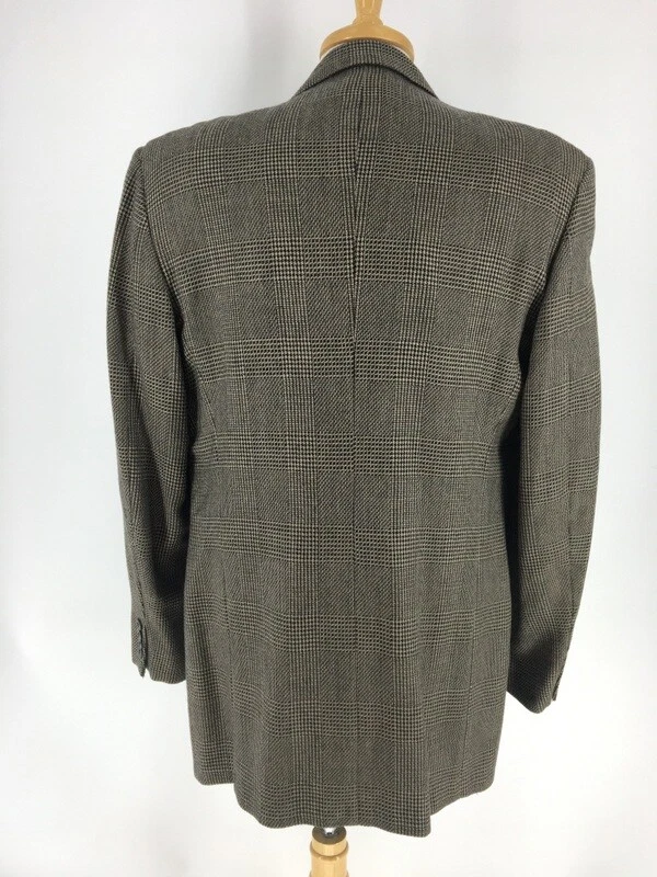 Chaqueta Abrigo Deportivo Donna Karan 42 Largo Hombre Negro Marrón Glen Cuadros Hecha en Italia Foto 4 de 4