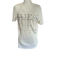 Guess White Tee Tshirt Medium Stylish Casual Classic Luxury Bling Stretch Preppy