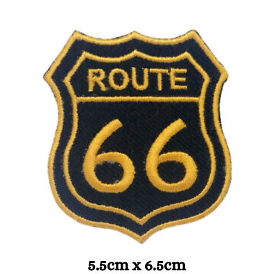 US Route 66 Auto Motorrad Biker Jacke Motiv Bügelbild bestickt Patch - golden