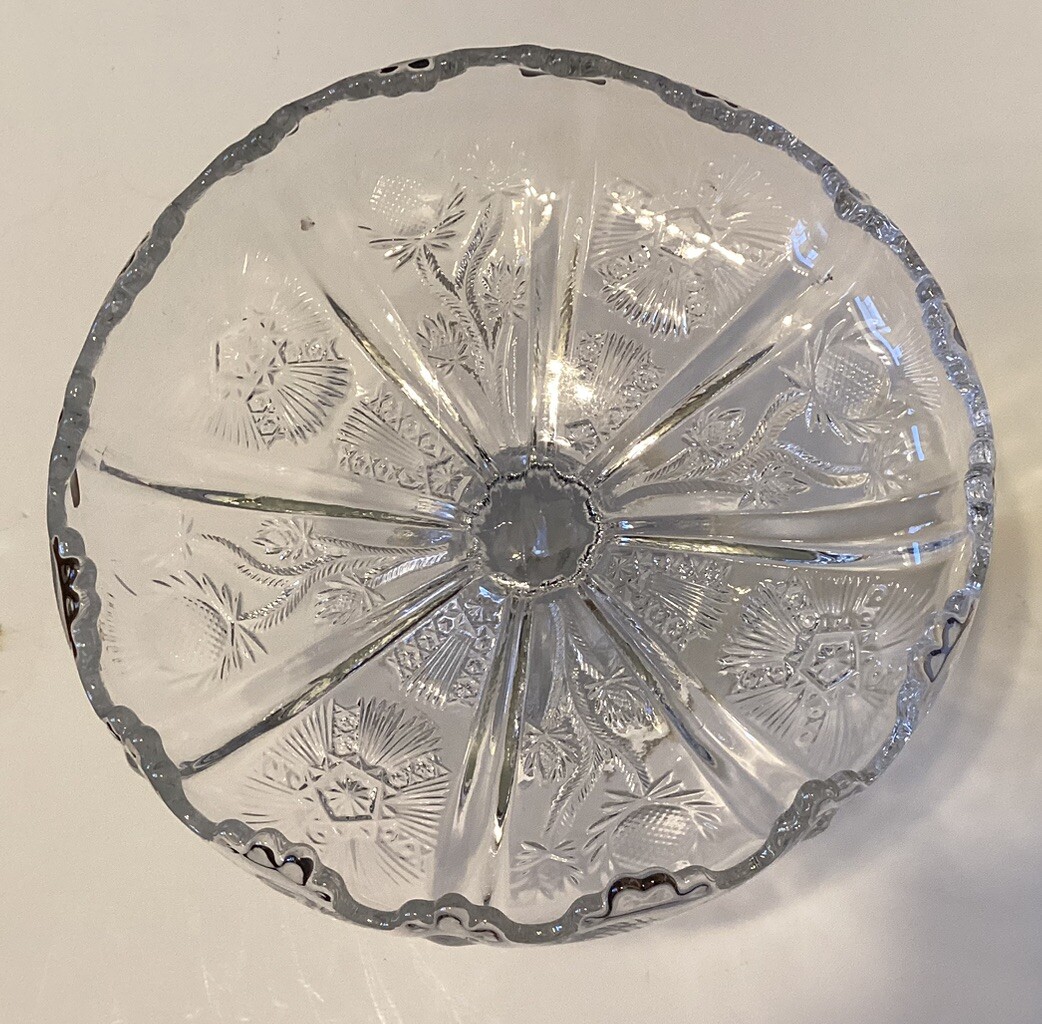 Vintage Cut Glass Pedestal Bowl / Candy Dish Sawtooth Scalloped Edge