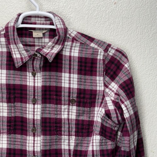Duluth Trading Shirt Womens Medium Cotton Plaid Flannel Long Sleeve Purple - Picture 3 of 7